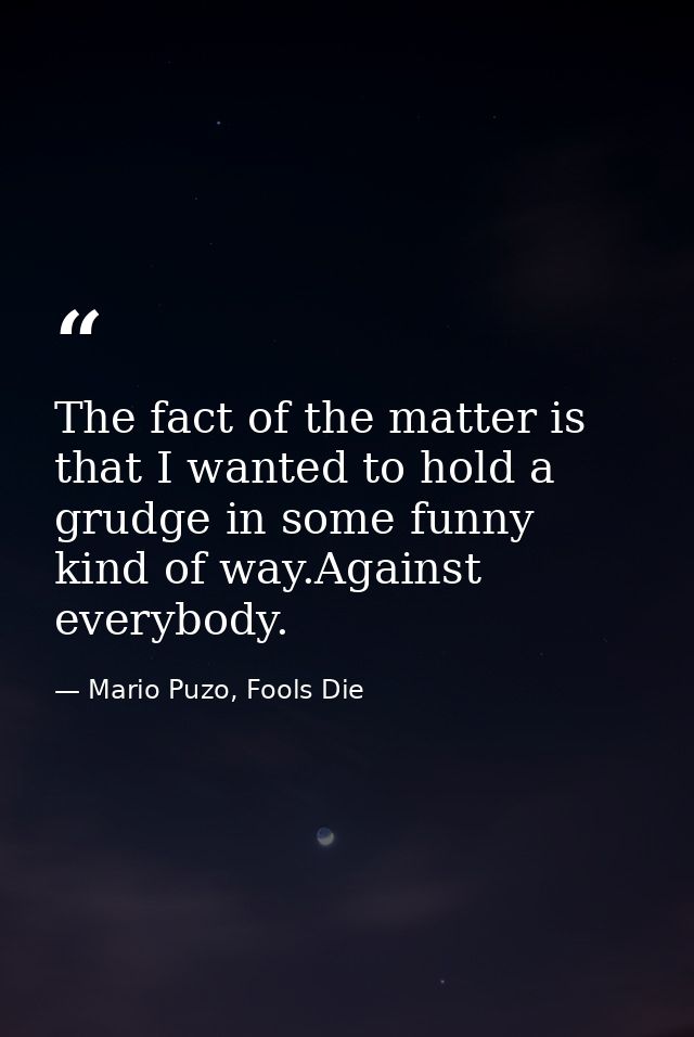 The fact of the matter is that I wanted to hold a grudge in some funny kind of way.Against everybody. — Mario Puzo, Fools Die