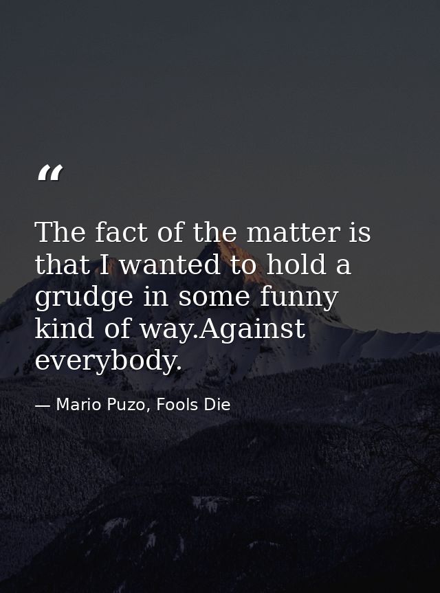 The fact of the matter is that I wanted to hold a grudge in some funny kind of way.Against everybody. — Mario Puzo, Fools Die