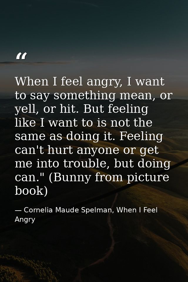 When I feel angry, I want to say something mean, or yell, or hit. But feeling like I want to is not the same as doing it — Cornelia Maude Spelman, When I Feel Angry