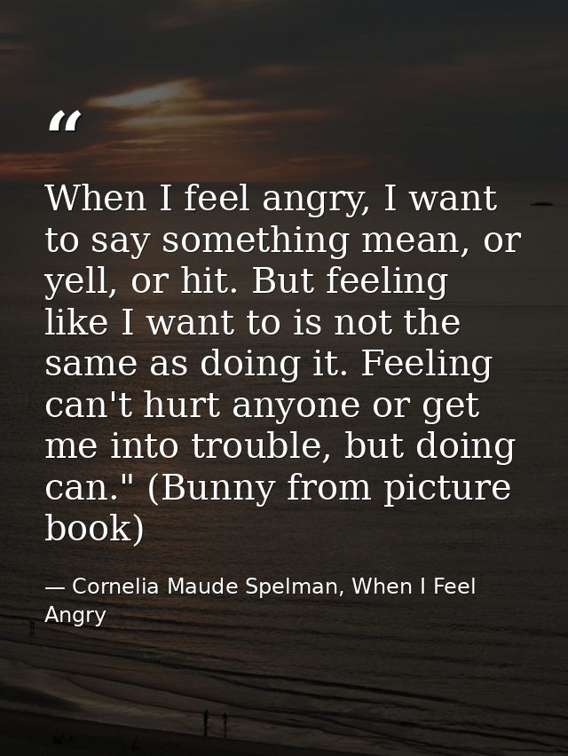 When I feel angry, I want to say something mean, or yell, or hit. But feeling like I want to is not the same as doing it — Cornelia Maude Spelman, When I Feel Angry