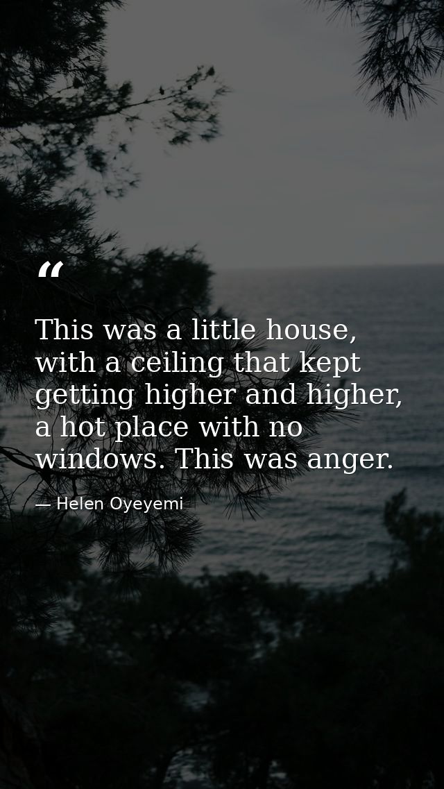 This was a little house, with a ceiling that kept getting higher and higher, a hot place with no windows. This was anger — Helen Oyeyemi
