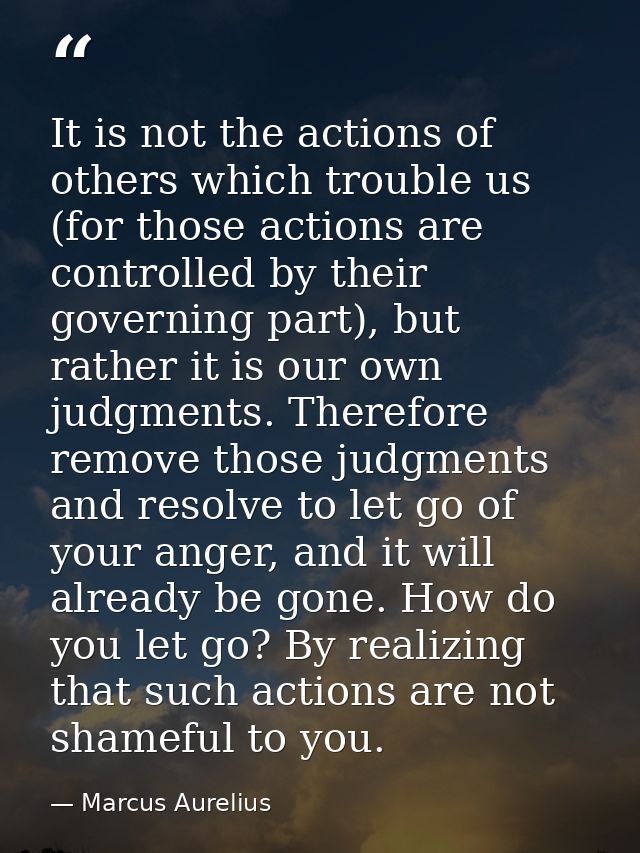 It is not the actions of others which trouble us (for those actions are controlled by their governing part), but rather  — Marcus Aurelius