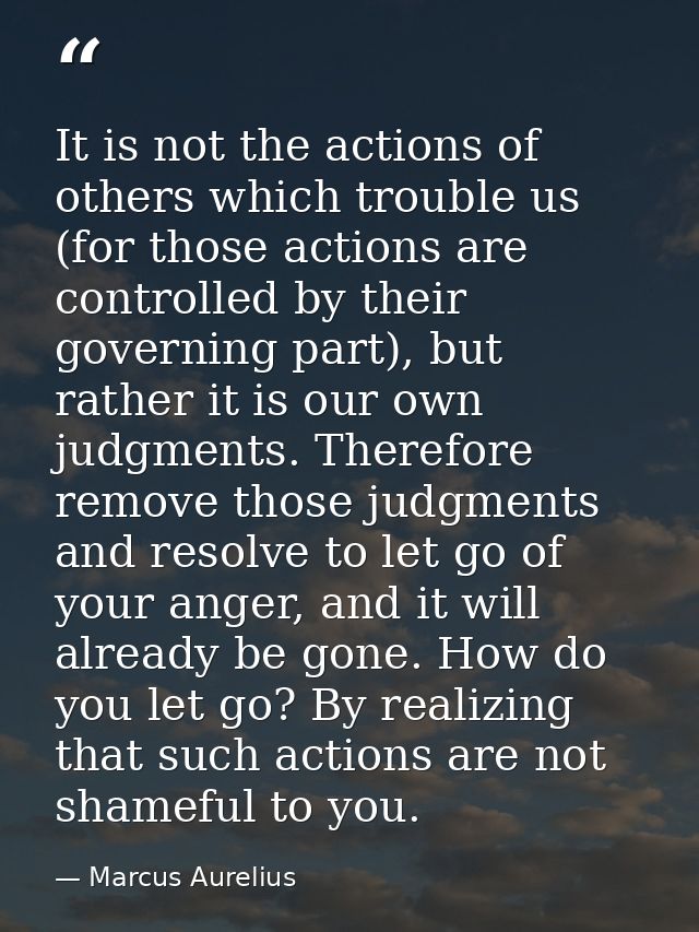 It is not the actions of others which trouble us (for those actions are controlled by their governing part), but rather  — Marcus Aurelius