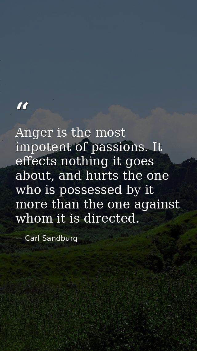 Anger is the most impotent of passions. It effects nothing it goes about, and hurts the one who is possessed by it more  — Carl Sandburg