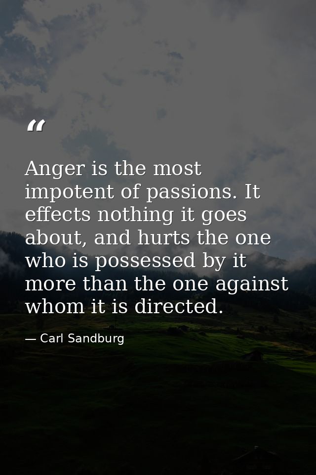 Anger is the most impotent of passions. It effects nothing it goes about, and hurts the one who is possessed by it more  — Carl Sandburg