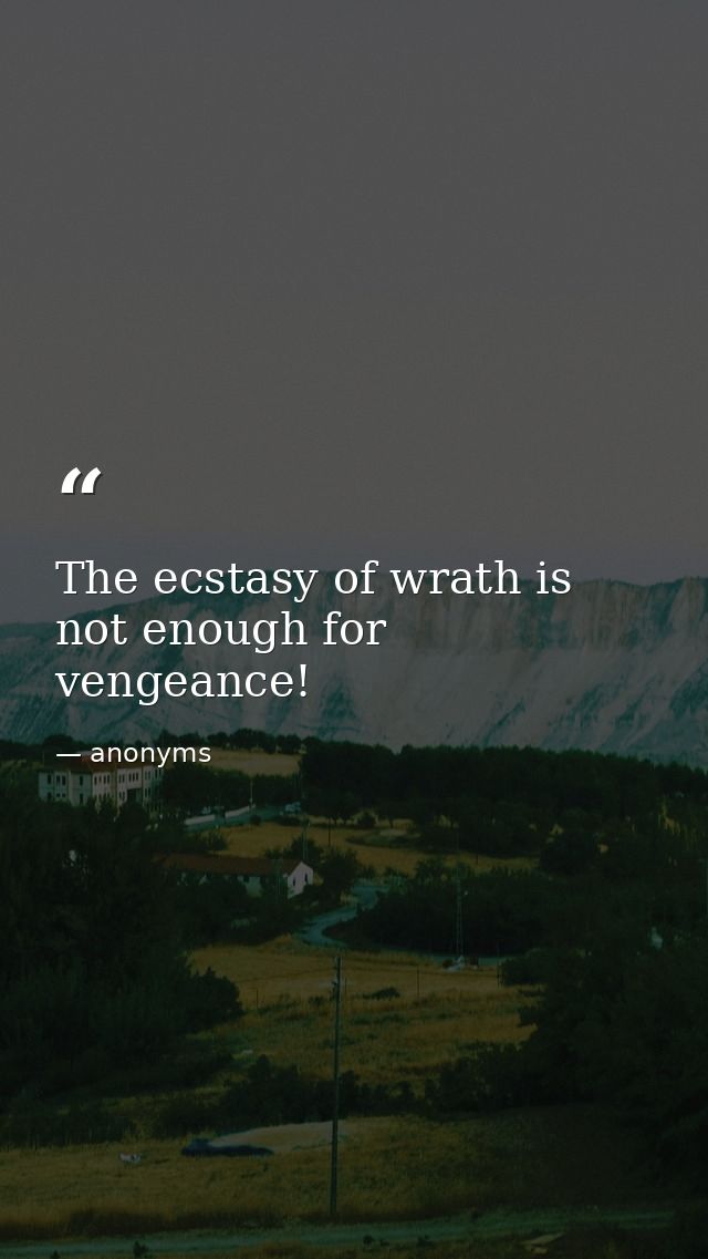 The ecstasy of wrath is not enough for vengeance! — anonyms
