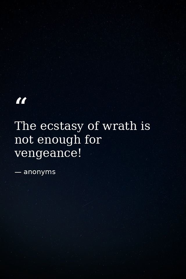 The ecstasy of wrath is not enough for vengeance! — anonyms