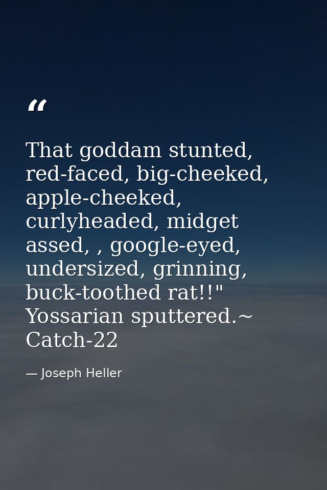 That goddam stunted, red-faced, big-cheeked, apple-cheeked, curlyheaded, midget assed, , google-eyed, undersized, grinni — Joseph Heller
