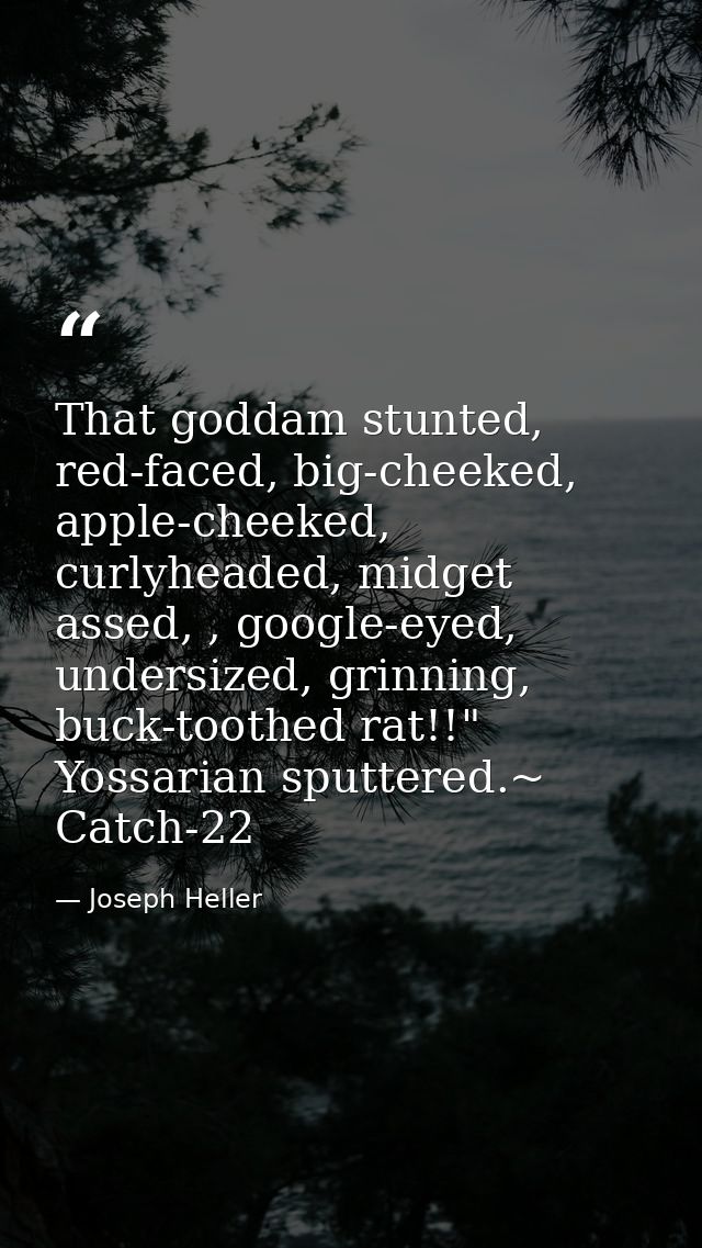 That goddam stunted, red-faced, big-cheeked, apple-cheeked, curlyheaded, midget assed, , google-eyed, undersized, grinni — Joseph Heller