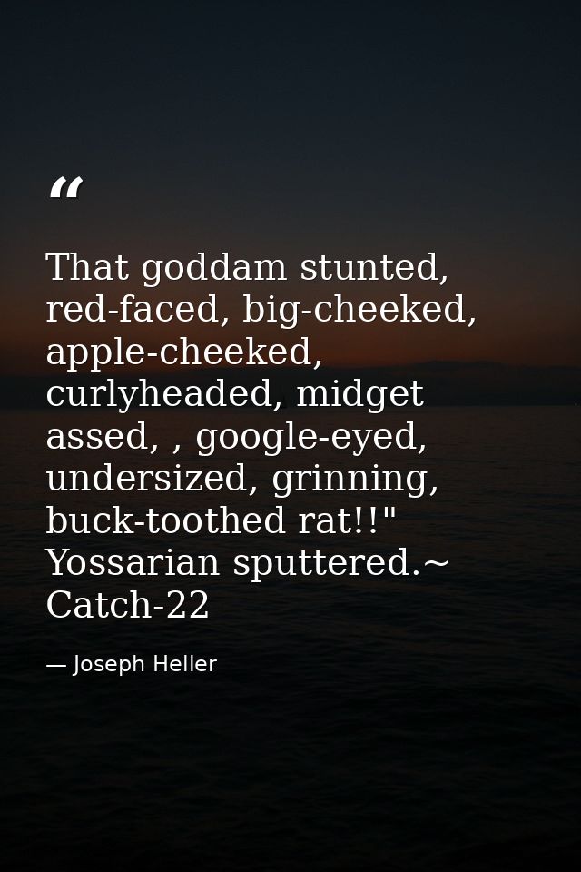 That goddam stunted, red-faced, big-cheeked, apple-cheeked, curlyheaded, midget assed, , google-eyed, undersized, grinni — Joseph Heller