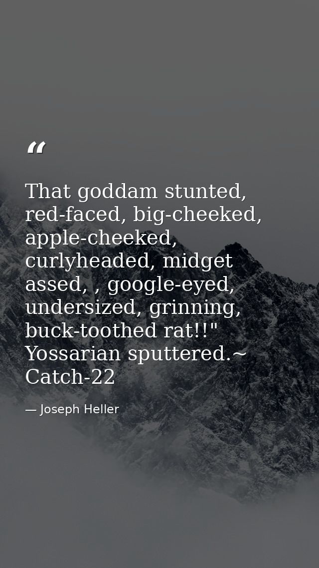 That goddam stunted, red-faced, big-cheeked, apple-cheeked, curlyheaded, midget assed, , google-eyed, undersized, grinni — Joseph Heller