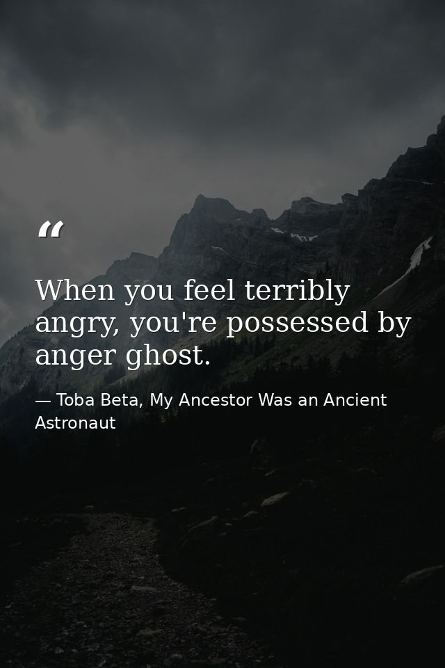 When you feel terribly angry, you're possessed by anger ghost. — Toba Beta, My Ancestor Was an Ancient Astronaut