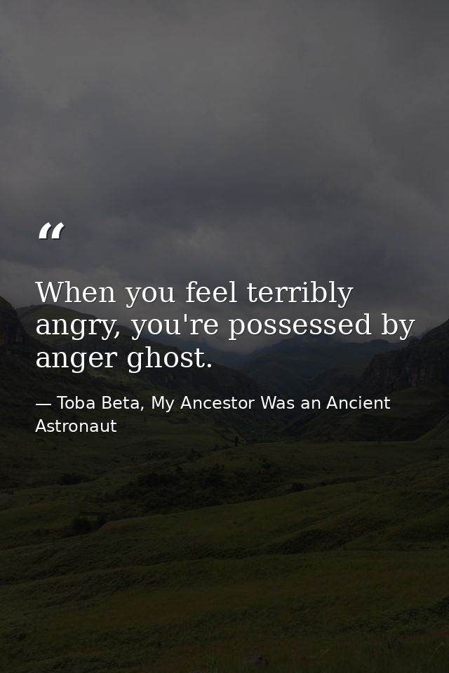 When you feel terribly angry, you're possessed by anger ghost. — Toba Beta, My Ancestor Was an Ancient Astronaut