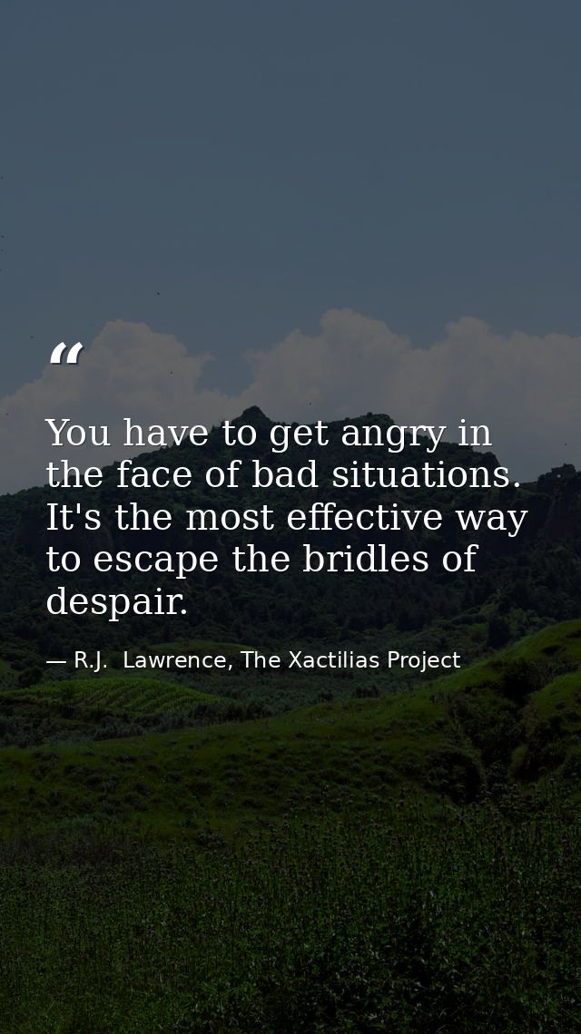 You have to get angry in the face of bad situations. It's the most effective way to escape the bridles of despair. — R.J.  Lawrence, The Xactilias Project