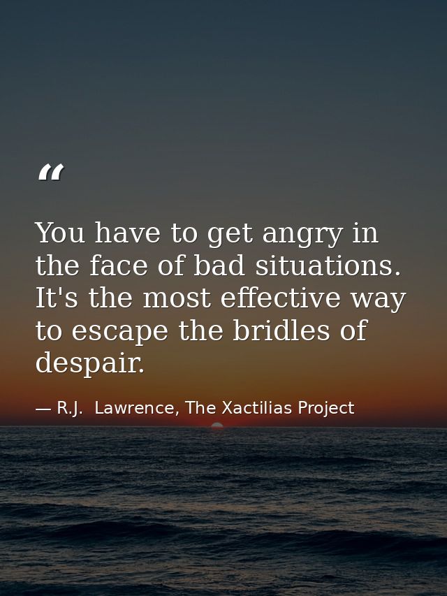 You have to get angry in the face of bad situations. It's the most effective way to escape the bridles of despair. — R.J.  Lawrence, The Xactilias Project