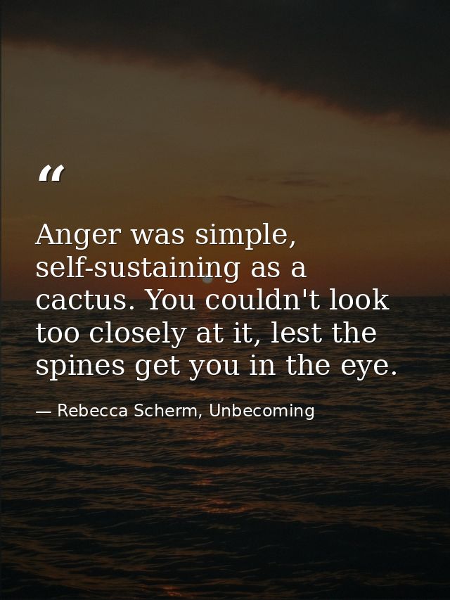 Anger was simple, self-sustaining as a cactus. You couldn't look too closely at it, lest the spines get you in the eye. — Rebecca Scherm, Unbecoming