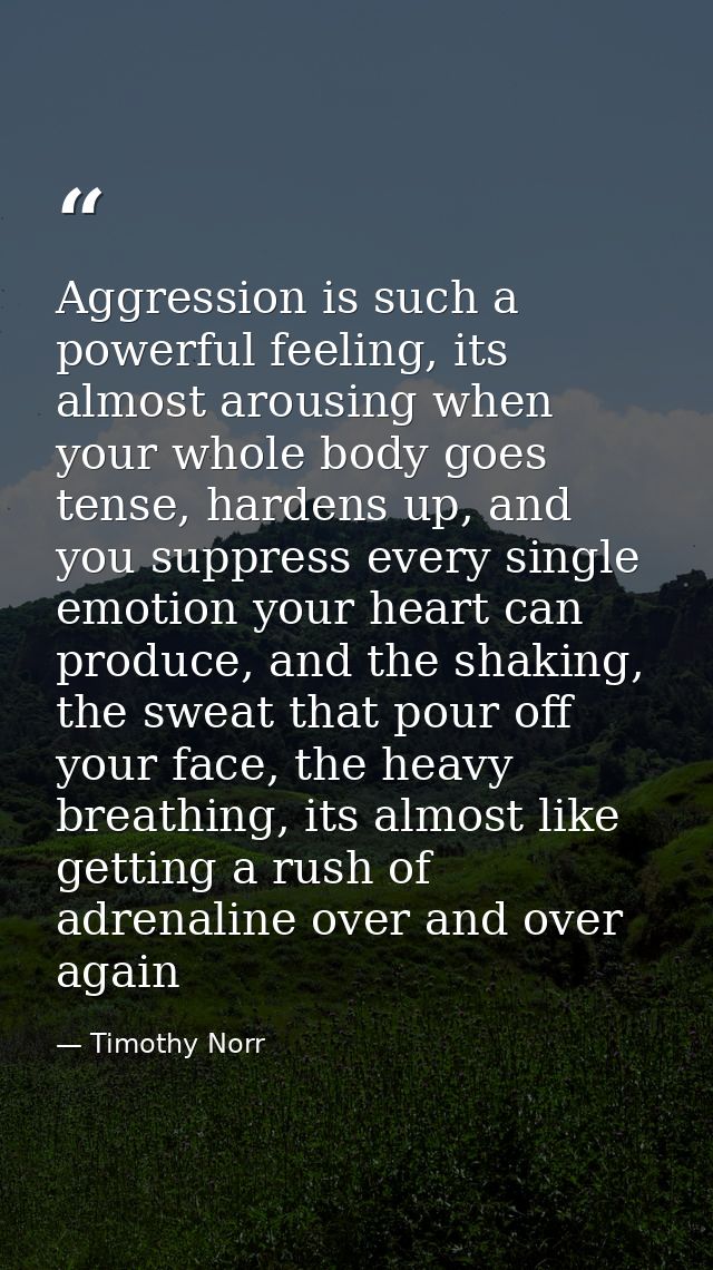 Aggression is such a powerful feeling, its almost arousing when your whole body goes tense, hardens up, and you suppress — Timothy Norr