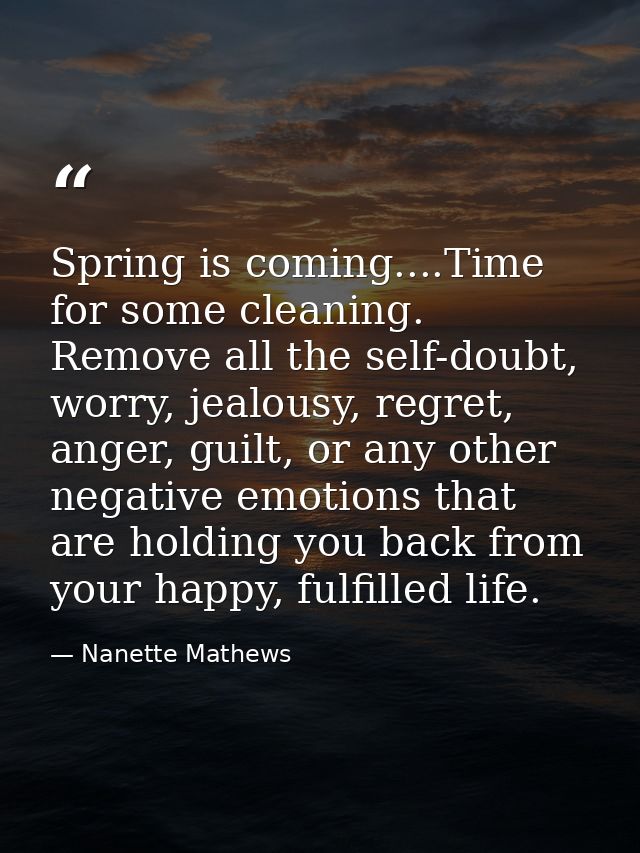 Spring is coming....Time for some cleaning. Remove all the self-doubt, worry, jealousy, regret, anger, guilt, or any oth — Nanette Mathews