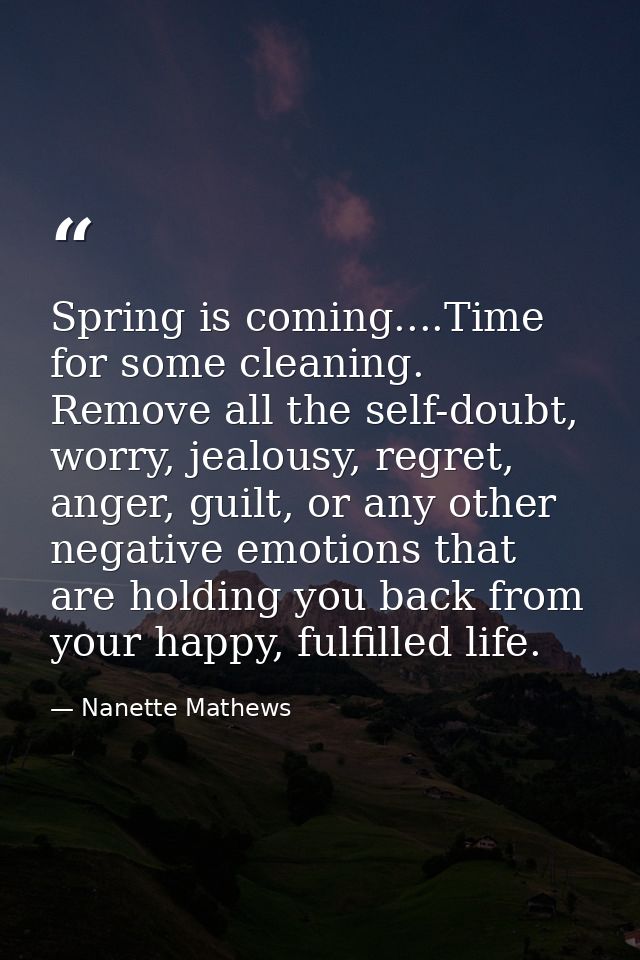 Spring is coming....Time for some cleaning. Remove all the self-doubt, worry, jealousy, regret, anger, guilt, or any oth — Nanette Mathews