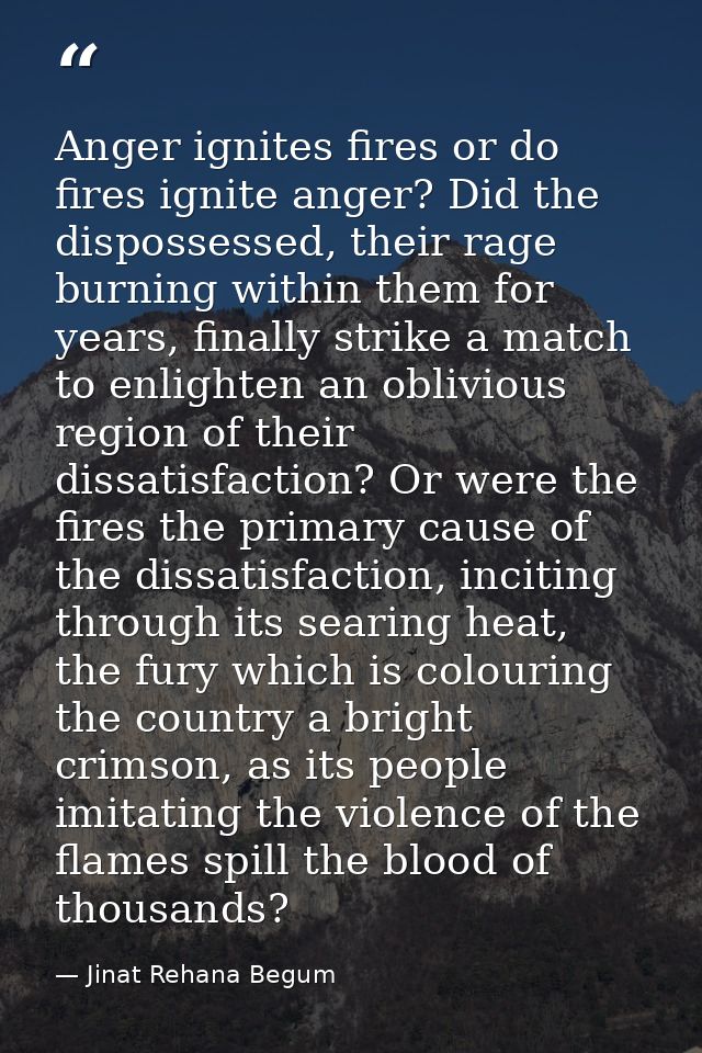 Anger ignites fires or do fires ignite anger? Did the dispossessed, their rage burning within them for years, finally st — Jinat Rehana Begum