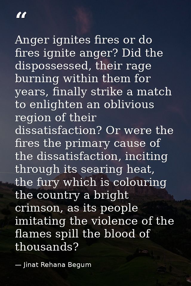 Anger ignites fires or do fires ignite anger? Did the dispossessed, their rage burning within them for years, finally st — Jinat Rehana Begum