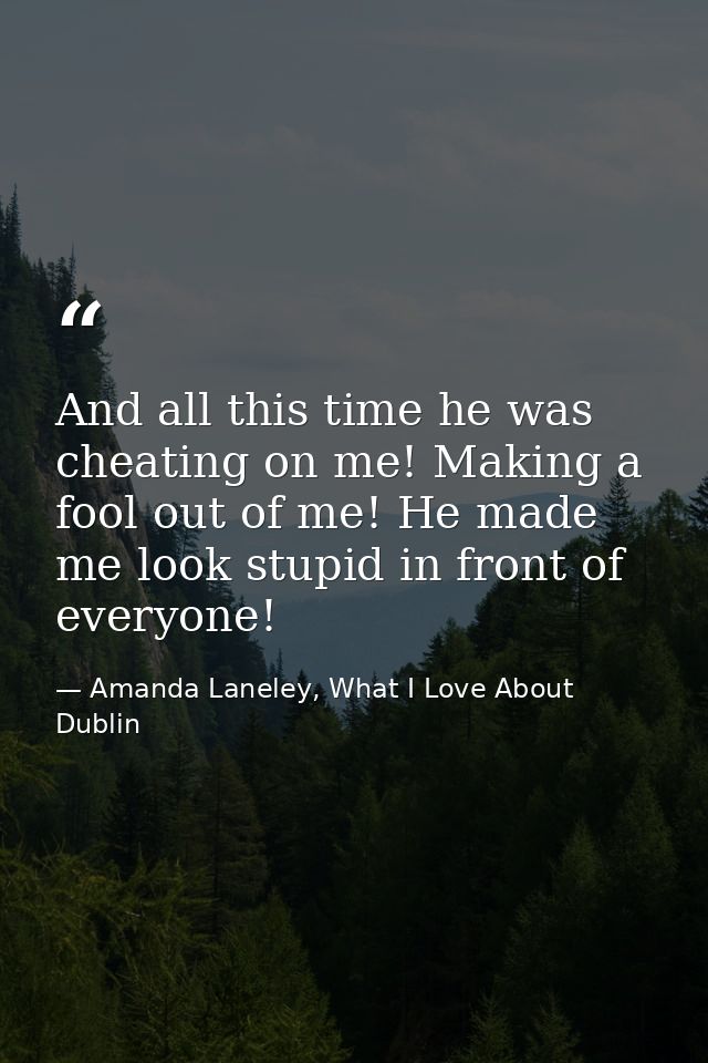 And all this time he was cheating on me! Making a fool out of me! He made me look stupid in front of everyone! — Amanda Laneley, What I Love About Dublin