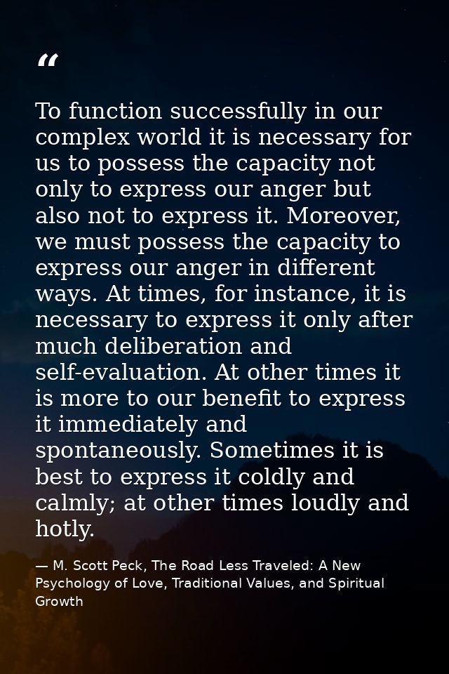To function successfully in our complex world it is necessary for us to possess the capacity not only to express our ang — M. Scott Peck, The Road Less Traveled: A New Psychology of Love, Traditional Values, and Spiritual Growth