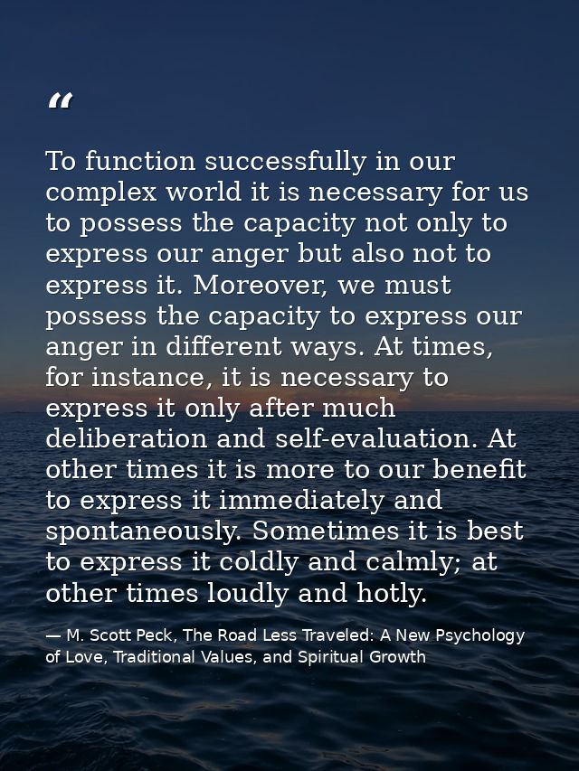 To function successfully in our complex world it is necessary for us to possess the capacity not only to express our ang — M. Scott Peck, The Road Less Traveled: A New Psychology of Love, Traditional Values, and Spiritual Growth