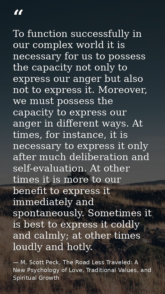 To function successfully in our complex world it is necessary for us to possess the capacity not only to express our ang — M. Scott Peck, The Road Less Traveled: A New Psychology of Love, Traditional Values, and Spiritual Growth