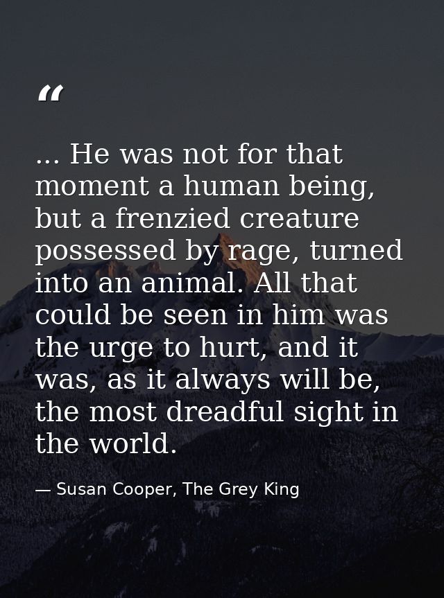 ... He was not for that moment a human being, but a frenzied creature possessed by rage, turned into an animal. All that — Susan Cooper, The Grey King