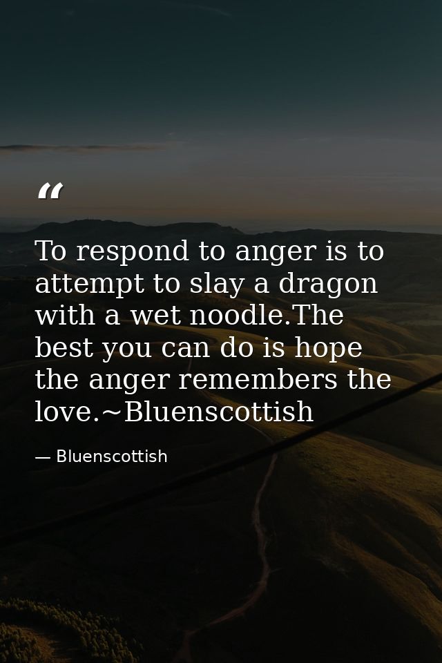 To respond to anger is to attempt to slay a dragon with a wet noodle.The best you can do is hope the anger remembers the — Bluenscottish