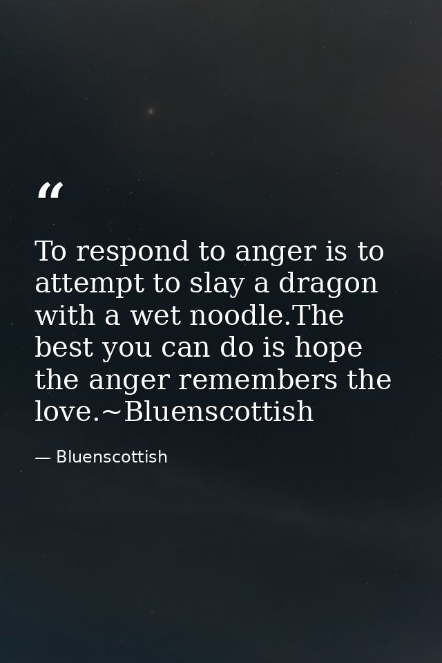 To respond to anger is to attempt to slay a dragon with a wet noodle.The best you can do is hope the anger remembers the — Bluenscottish