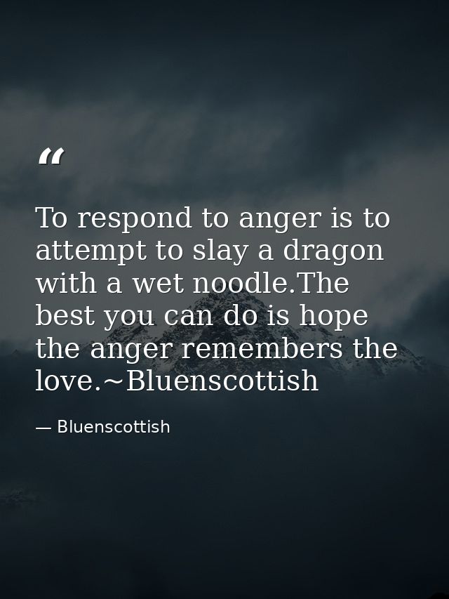 To respond to anger is to attempt to slay a dragon with a wet noodle.The best you can do is hope the anger remembers the — Bluenscottish