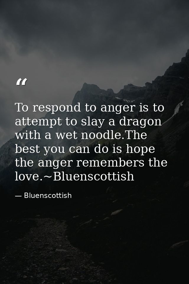 To respond to anger is to attempt to slay a dragon with a wet noodle.The best you can do is hope the anger remembers the — Bluenscottish