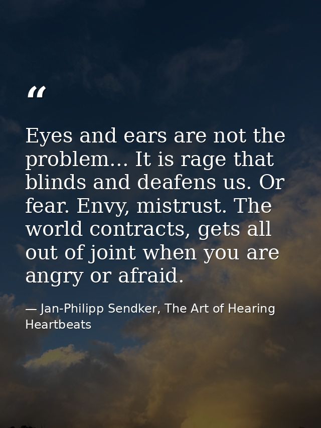 Eyes and ears are not the problem... It is rage that blinds and deafens us. Or fear. Envy, mistrust. The world contracts — Jan-Philipp Sendker, The Art of Hearing Heartbeats
