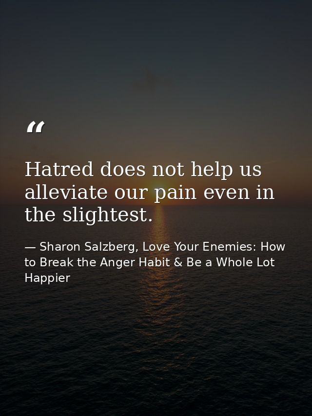 Hatred does not help us alleviate our pain even in the slightest. — Sharon Salzberg, Love Your Enemies: How to Break the Anger Habit & Be a Whole Lot Happier