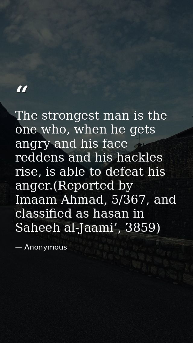 The strongest man is the one who, when he gets angry and his face reddens and his hackles rise, is able to defeat his an — Anonymous