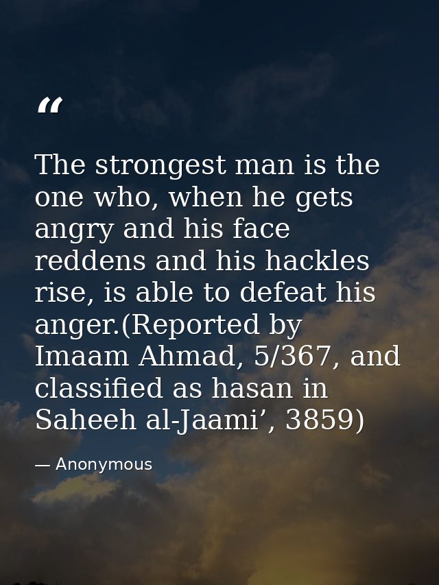 The strongest man is the one who, when he gets angry and his face reddens and his hackles rise, is able to defeat his an — Anonymous