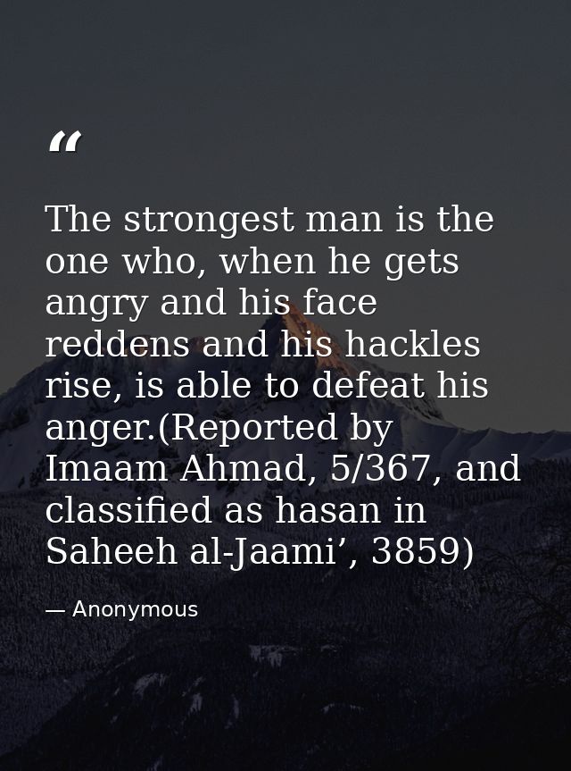 The strongest man is the one who, when he gets angry and his face reddens and his hackles rise, is able to defeat his an — Anonymous