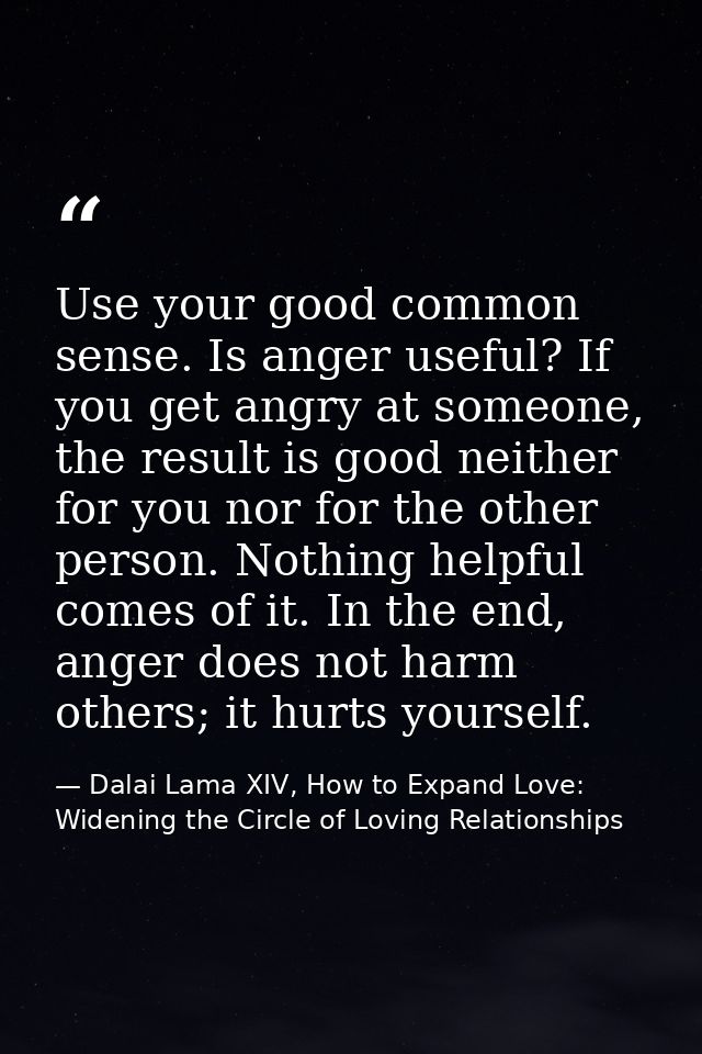 Use your good common sense. Is anger useful? If you get angry at someone, the result is good neither for you nor for the — Dalai Lama XIV, How to Expand Love: Widening the Circle of Loving Relationships