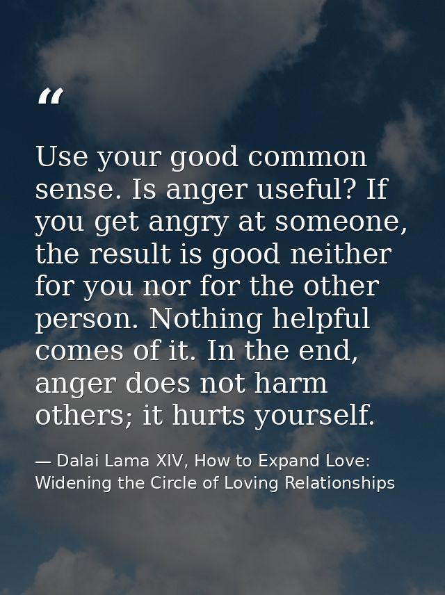 Use your good common sense. Is anger useful? If you get angry at someone, the result is good neither for you nor for the — Dalai Lama XIV, How to Expand Love: Widening the Circle of Loving Relationships