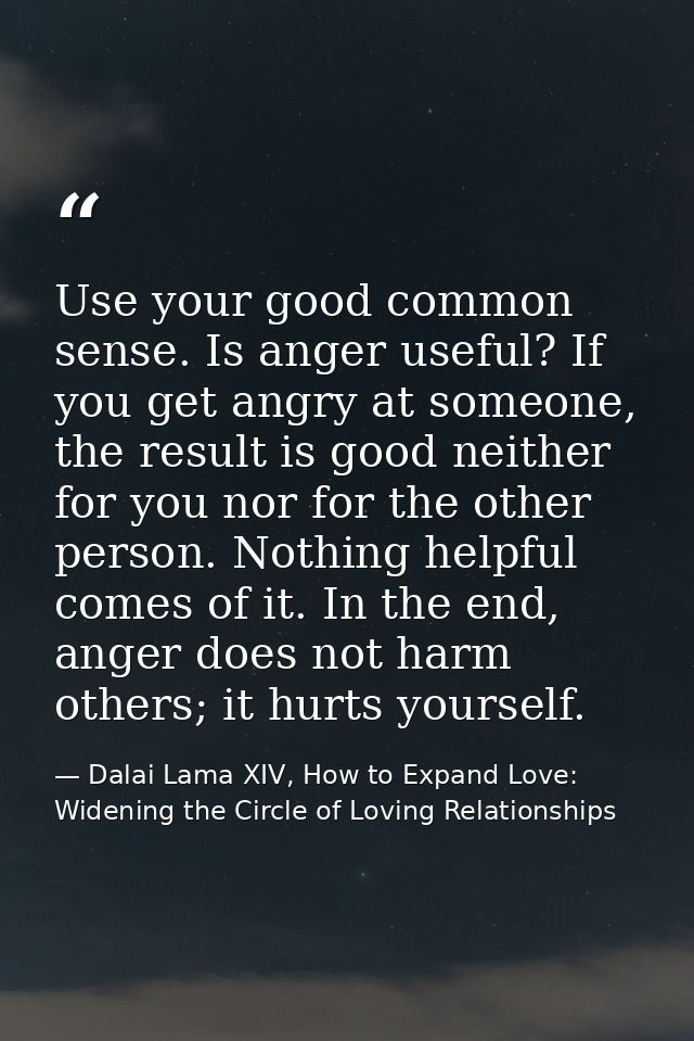 Use your good common sense. Is anger useful? If you get angry at someone, the result is good neither for you nor for the — Dalai Lama XIV, How to Expand Love: Widening the Circle of Loving Relationships