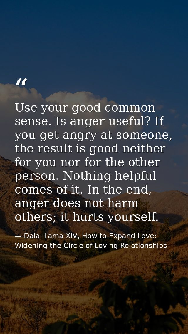 Use your good common sense. Is anger useful? If you get angry at someone, the result is good neither for you nor for the — Dalai Lama XIV, How to Expand Love: Widening the Circle of Loving Relationships