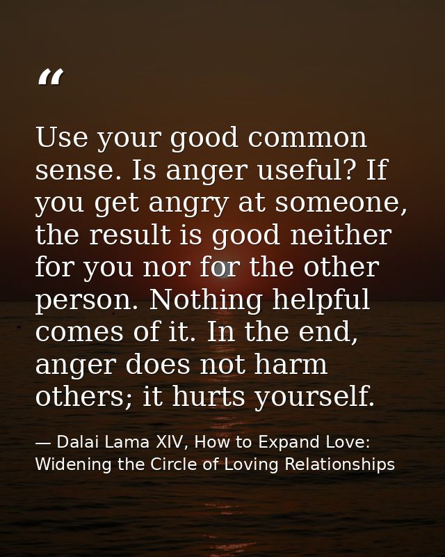 Use your good common sense. Is anger useful? If you get angry at someone, the result is good neither for you nor for the — Dalai Lama XIV, How to Expand Love: Widening the Circle of Loving Relationships