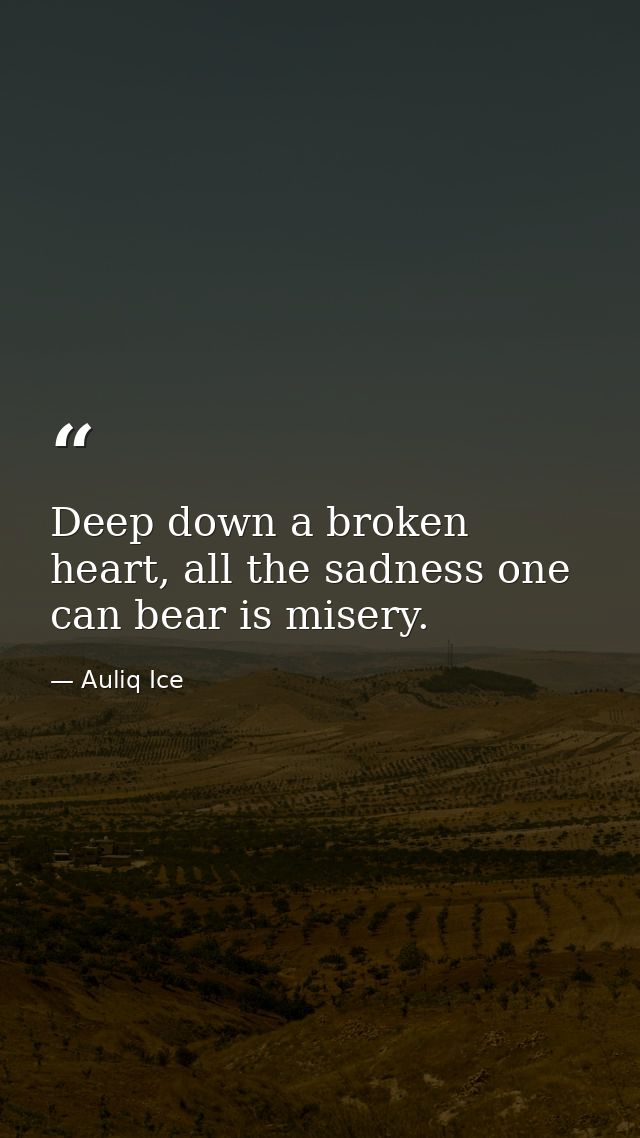 Deep down a broken heart, all the sadness one can bear is misery. — Auliq Ice