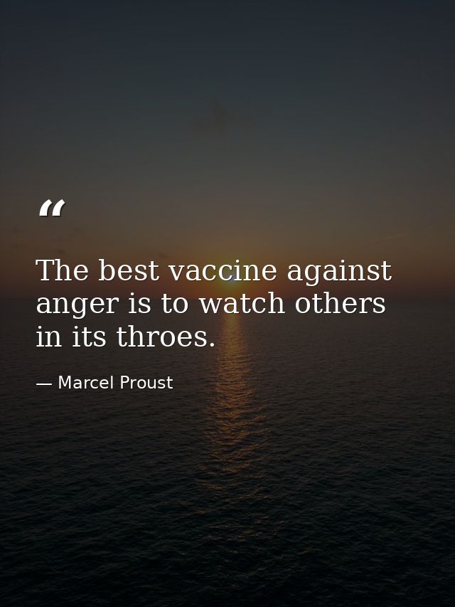 The best vaccine against anger is to watch others in its throes. — Marcel Proust