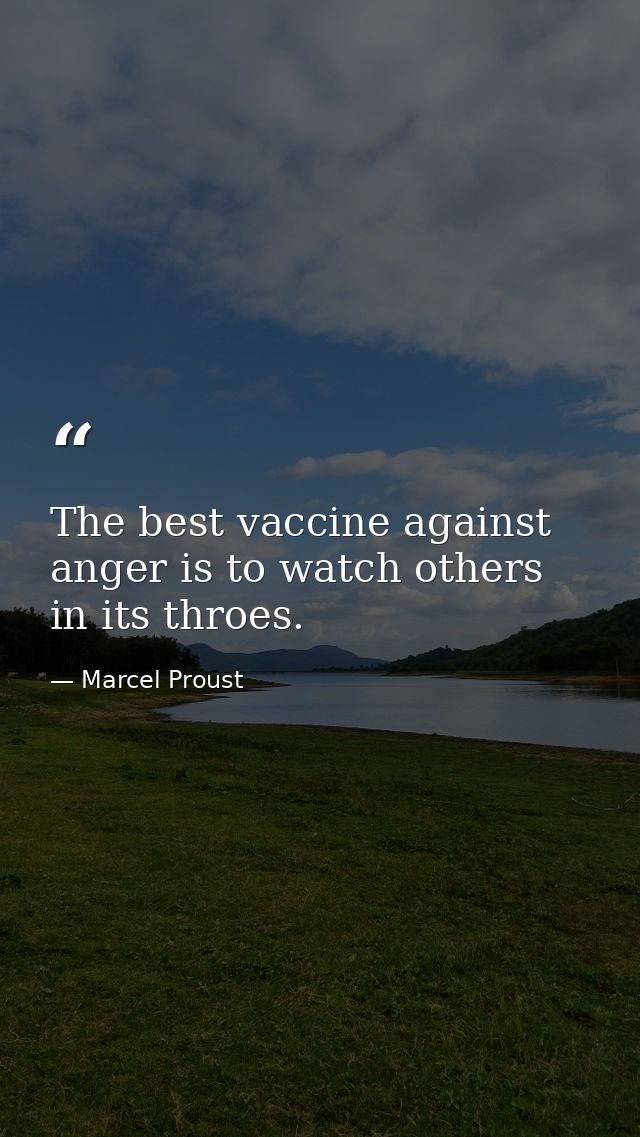 The best vaccine against anger is to watch others in its throes. — Marcel Proust