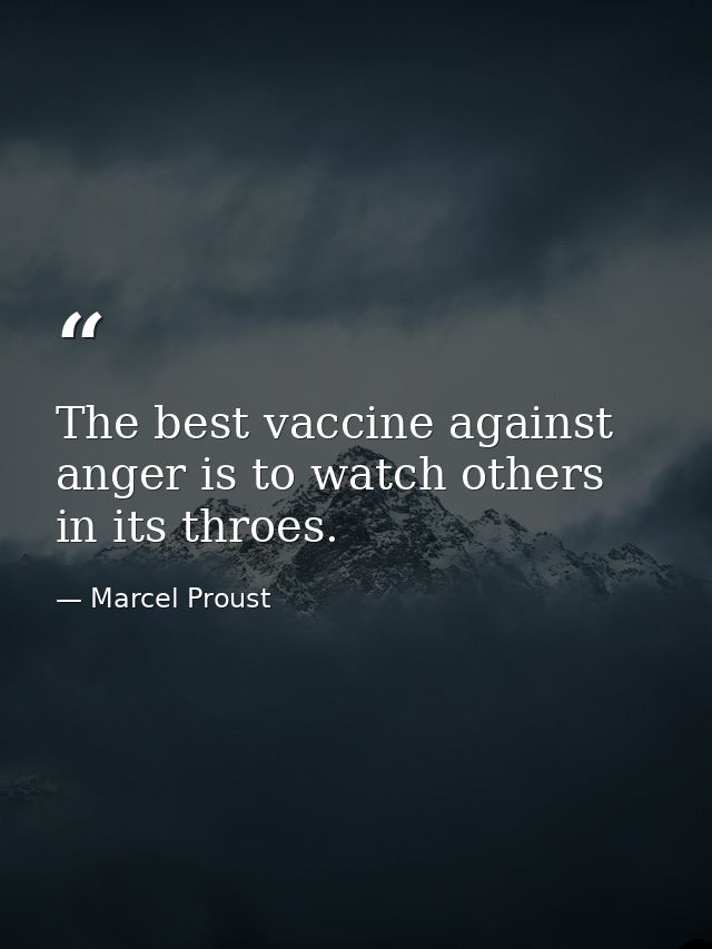 The best vaccine against anger is to watch others in its throes. — Marcel Proust