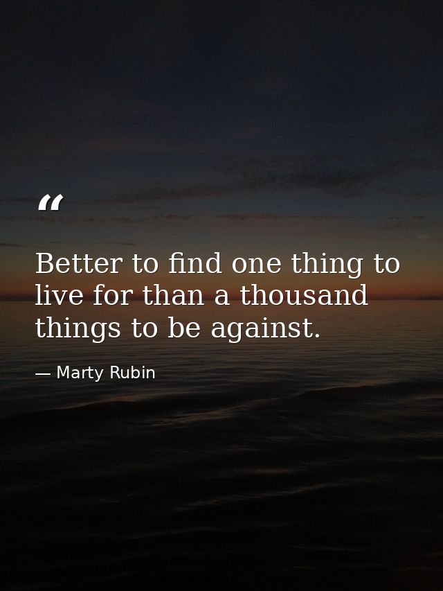 Better to find one thing to live for than a thousand things to be against. — Marty Rubin