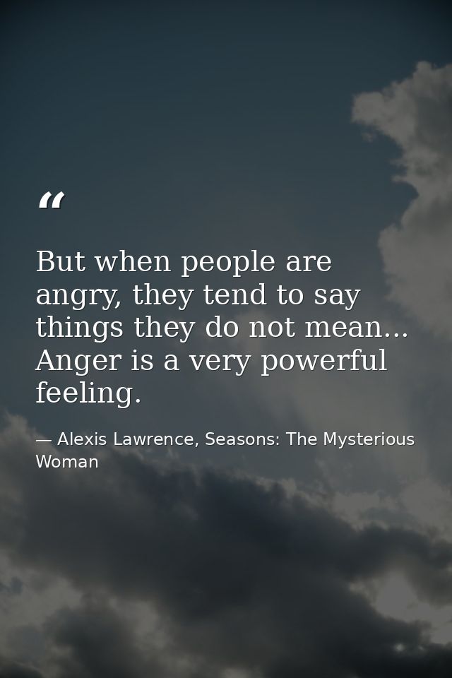 But when people are angry, they tend to say things they do not mean... Anger is a very powerful feeling. — Alexis Lawrence, Seasons: The Mysterious Woman
